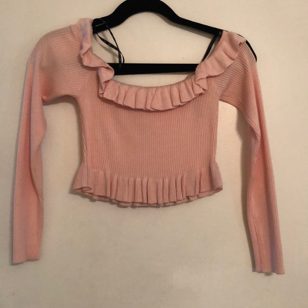 Ruffled off shoulder crop top